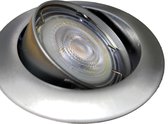 Norton inbouwspot met dimbare Phllilps LED lamp, Lichtkleur 3000K Warm wit licht. GU10 fitting, 230V. Mat chroom rond. Set van 5 stuks. Boormaat 71-76mm. Buitenmaat 82mm