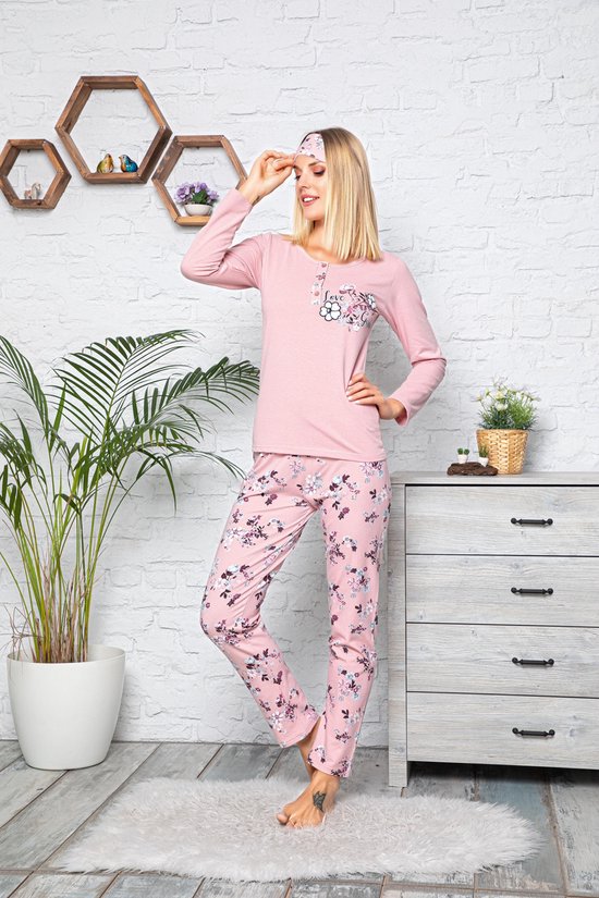 ⭐Derin's Dames Luxe Pyjama Met Slaapmasker | 3-delige Set | Lange Mouwen |  Pyjama... | bol.com