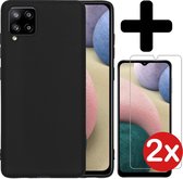 Samsung A12 Hoesje Siliconen Case Zwart Met 2x Screenprotector - Samsung Galaxy A12 Hoesje Zwart Siliconen Case Cover - Samsung A12 Hoes Siliconen Met 2x Screenprotector