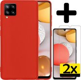 Samsung A42 Hoesje Siliconen Case Hoes Met 2x Screenprotector - Rood