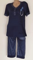 Dames pyjamaset korte mouwen met driekwart broek M donkerblauw