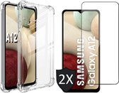 Samsung A12 Hoesje en Samsung A12 Screenprotector - Samsung Galaxy A12 Hoesje Transparant Shock Proof Case + 2x Samsung A12 Screen Protector Glas