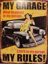 My Garage My Rules Reclamebord van metaal 33 x 25 cm METALEN-WANDBORD - MUURPLAAT - VINTAGE - RETRO - HORECA- BORD-WANDDECORATIE -TEKSTBORD - DECORATIEBORD - RECLAMEPLAAT - WANDPLAAT - NOSTAL