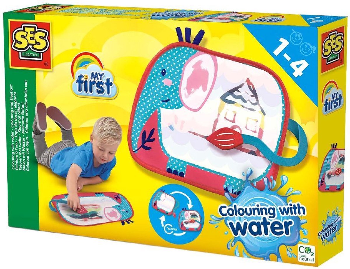 SES - My First - Verven - Kleuren met water - Kleurmat olifant - zonder geknoei - steeds opnieuw te gebruiken