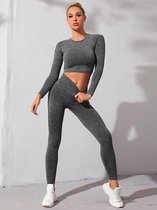 Fitness kleding set voor dames / Squat proof / Fitness legging + sport top (donkergrijs)