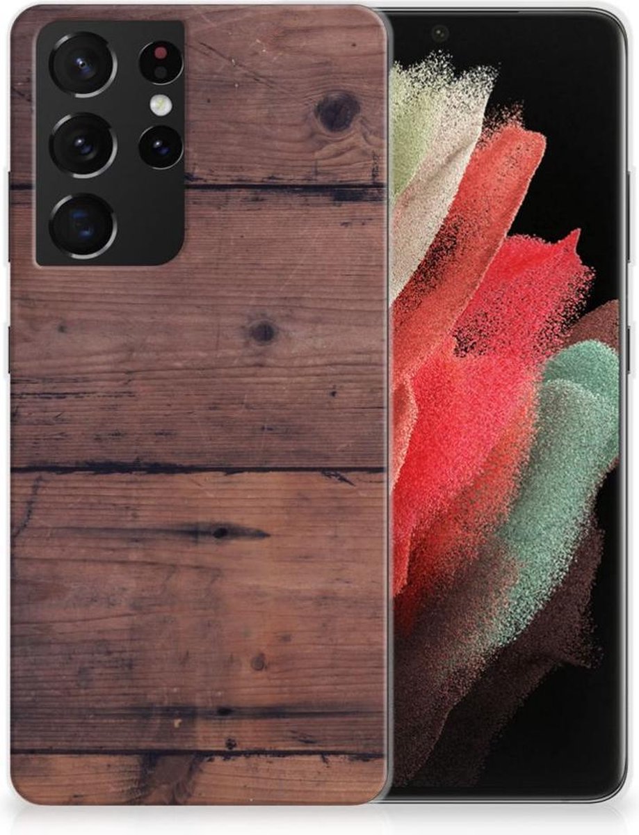 Back Cover voor Samsung Galaxy S21 Ultra Bumper Hoesje Old Wood