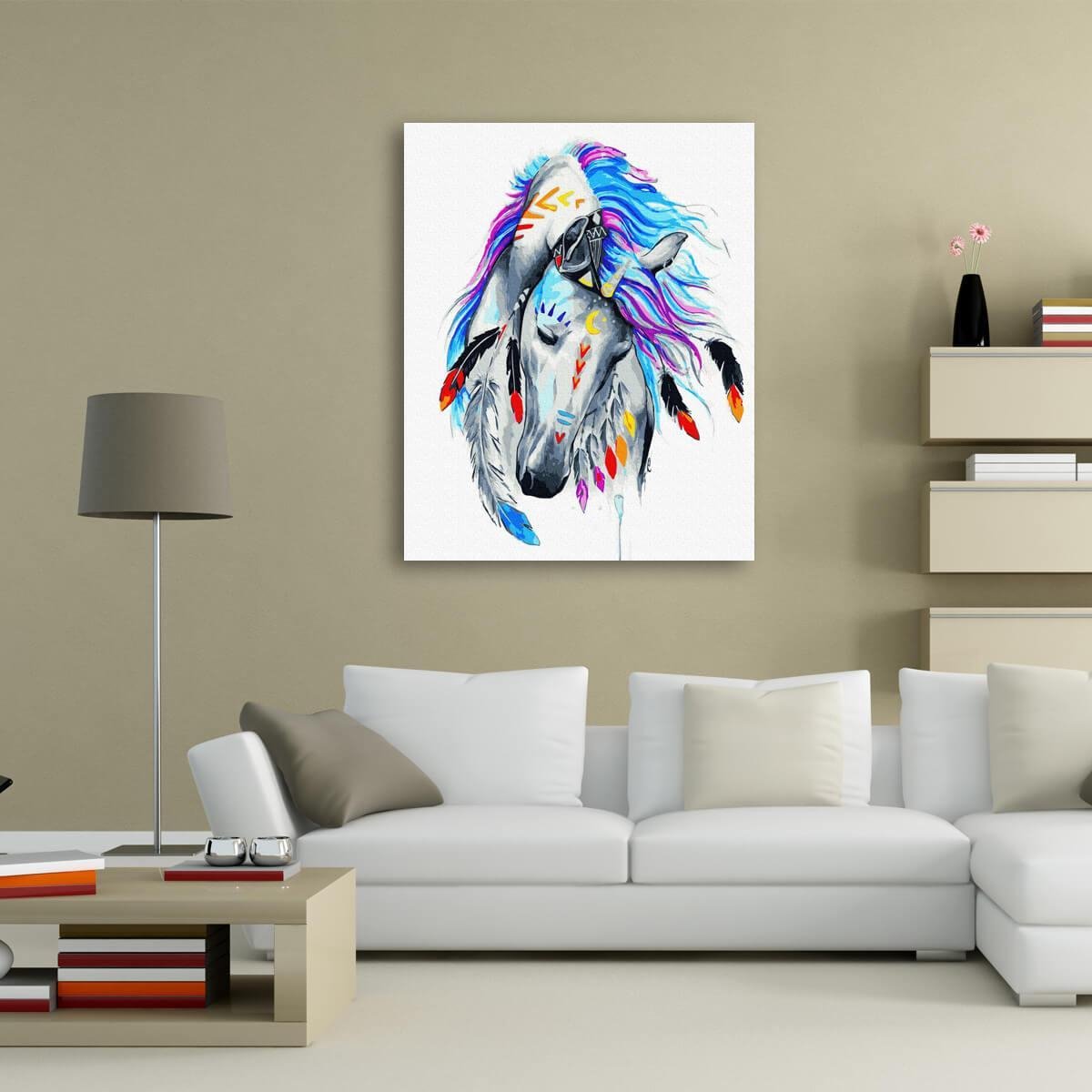 Schilderen Op Nummer Volwassenen DIY Paint By Number Compleet Hobby Pakket op Frame met Vernis - ®Arty Bee - Spirit Horse 40x50cm — afbeelding 3