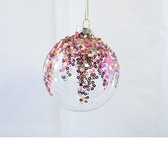 Kerstbal glastransparant met multicolour glitters  Ø 8 cm