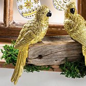 ZoeZo Design - 2 stuks - zittende papegaaien - 1 links - 1 rechts - H 15 cm - goud - polyresin
