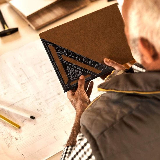 Omnium - Carré - Driehoek métrique - Speed Square - Crochet d'écriture - Crochet de bloc - Crochet à onglet - Triangle de mesure 5 en 1 - Zwart