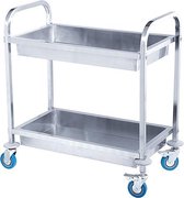 Dutchblue.com RVS serveerwagen - keukentrolley 2-laags met opstaande randen 95 x 50 x 93 cm