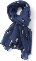 Lichte dames sjaal met snoezig pinguïn motief | blauw | mode accessoire | cadeau voor haar