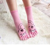 Teen sokken - teensokken - toesocks - roze - print kat - 36-40