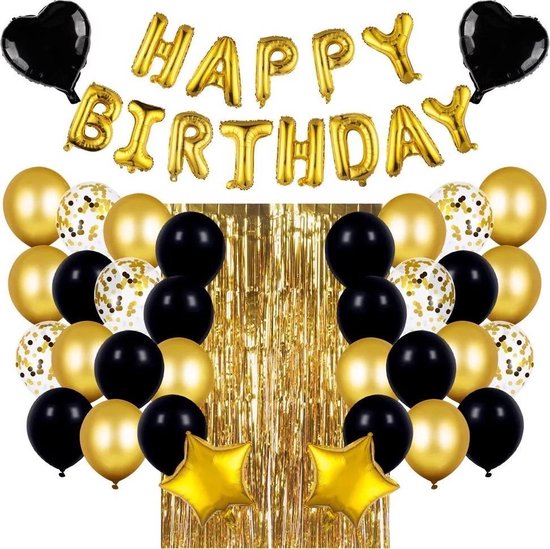 Baloba® Zwart & Goud Decoratie Happy Birthday Slinger - Helium... | bol.com