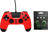 Gioteck PS4 Wired Controller 3.5mm Jack Plug Rood Bundel met thumbgrips (Groene Kubus) joystick bescherming