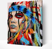 Peinture Par Numéros Adultes DIY Peinture Par Numéro Package Complet Hobby Sur Cadre Avec Vernis - ®Arty Bee - Femme Amérindienne 40x50cm