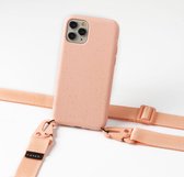 Duurzaam hoesje zwart iPhone 12, iPhone 12 Pro met brede verticale band roze