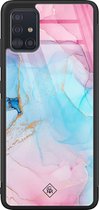 Samsung A71 hoesje glass - Marmer blauw roze | Samsung Galaxy A71  case | Hardcase backcover zwart