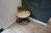 M2-Meubels ronde eikenhouten salontafel met blad van 60cm kleur grijs en mat zwart onderstel