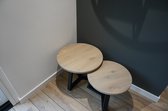 Set industriële eikenhouten salontafels met rond blad kleur grijs en mat zwart onderstel