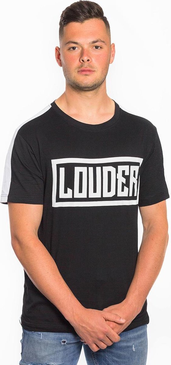 LOUDER T Shirt Heren Zwart Wit - Ronde Hals - Korte Mouw - Met Print - Met Opdruk - Maat XXXL