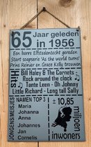 Zinken tekstbord 65 jaar geleden in 1956 - grijs - 20x30 cm. - verjaardag - jubilieum