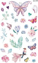 Temporary tattoo | tijdelijke tattoo | fake tattoo | vlinders - bloemen - takjes | 75 x 120 mm