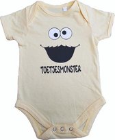 Gele romper met "Toetjesmonster" - 3 tot 6 maanden - babyshower, zwanger, cadeautje, kraamcadeau, grappig, geschenk, baby, tekst, bodieke