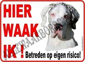 Deens/Duitse Dog 128...formaat 20x30 cm (ondergrond: wit)...(Hier waak ik!)...(wit/rood/zwart + full color afb.)...Gratis verzending!