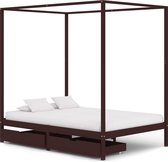 vidaXL Hemelbedframe met 2 lades grenenhout donkerbruin 140x200 cm