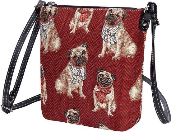 Trousse De Voyage En Toile Avec Zip - Motif Carlins Et Chiens Trop Mignons
