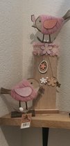 vogel op staander - roze - set van 2