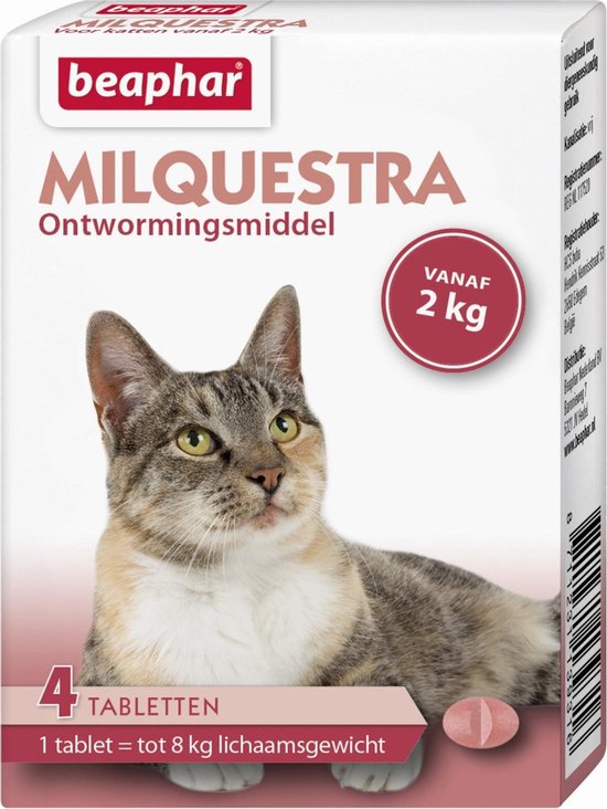 Beaphar Milquestra wormtabletten kat 4 tabletten vanaf 2 - 12kg