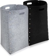 Wasmand wasverzamelaar waston van vilt - set van 2 wassorteerder wasmanden - 2 x 80 l verzamelaar sorteerder voor was - in grijs en zwart