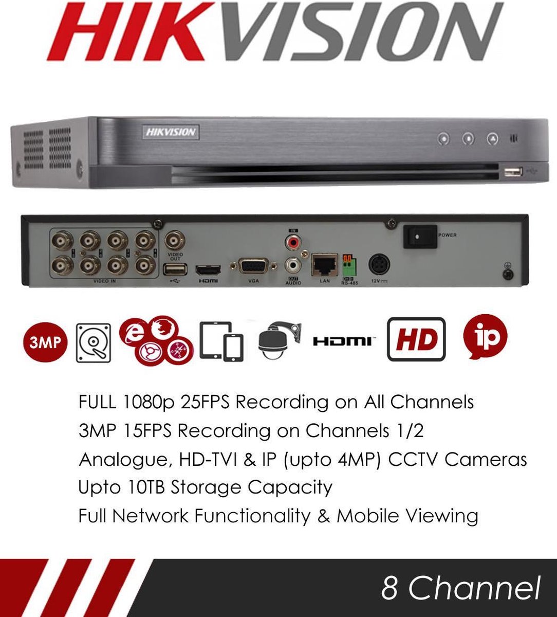Hikvision DS-7208HQHI-K1, Hikvision Turbo HD-TVI DVR, 8-ch.