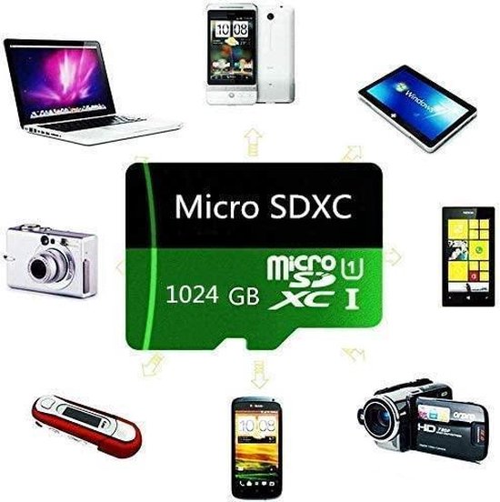 tablettes et Autres appareils compatibles Android Carte Micro SD 1024 Go SDXC Haute Vitesse de Classe 10 avec Adaptateur SD Gratuit conçue pour Les Smartphones 1024 Go-bhdc 