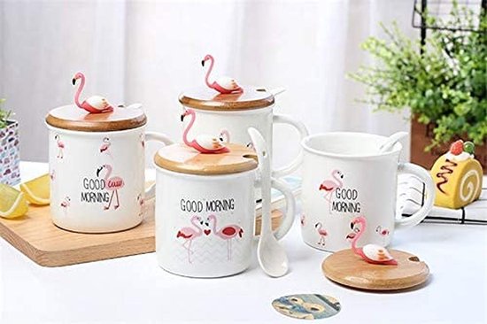Flamingo Mok met Deksel & Lepel – Mokken – Geschenk & Uniek – Mokken –... |