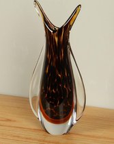 Vaas glas bruin/zwart 30 cm, SA-4, glazen vaas, glasvaas, handgemaakte vaas