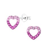 Joy|S - Zilveren hartje oorbellen - 10 mm - roze kristal