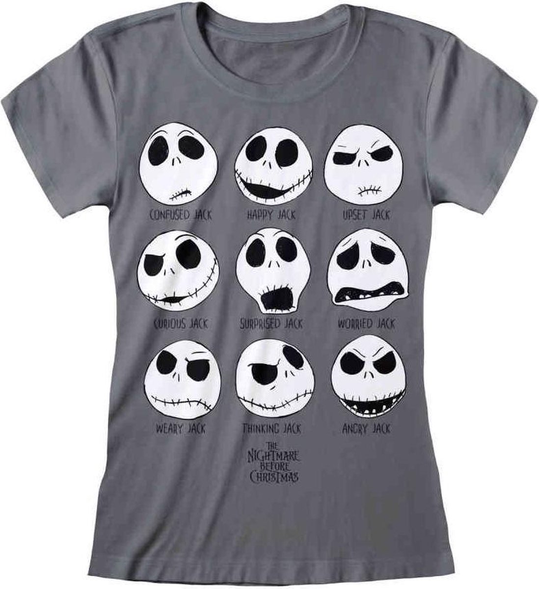 Nightmare Before Christmas - Many Faces Of Jack Fitted T-Shirt Donker Grijs