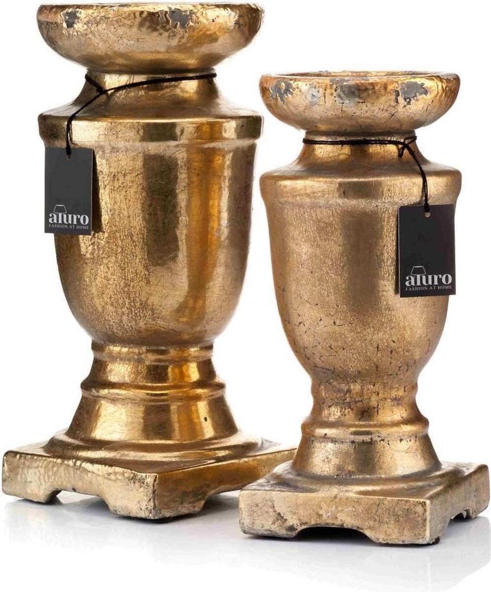 Decoratieve Verouderde Kandelaars 2-delig 28/32 cm Antiek Goud