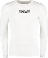 FitProWear Compressieshirt Lange Mouwen  Heren - Wit - Maat XL - Baselayer - Sportshirt - Fitness shirt - Slim Fit Sportshirt - Warmteshirt - Compressie - Stretch shirt - Ondershir