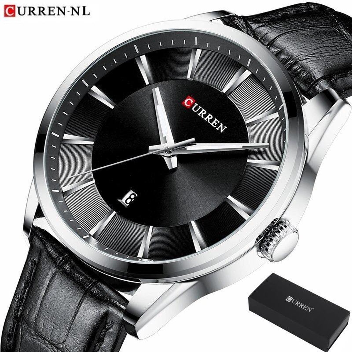 Curren-NL® - Herenhorloge - Horlogebox Geschenkdoos - Zwart Zilver