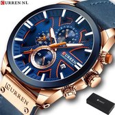 Horloges voor Mannen Heren Horloge Curren Herenhorloge Watch - Jongens Horloges - Incl. Horlogebox Geschenkdoos - Blauw Rosé - Litts®
