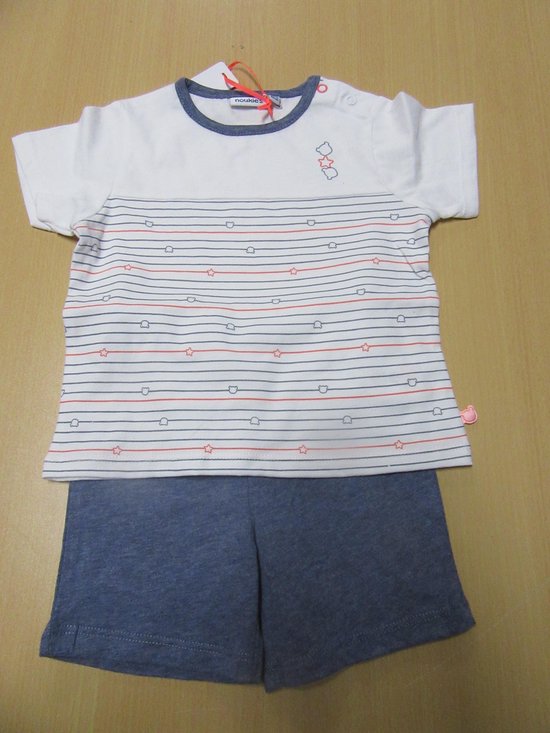 Noukie's - Zomer pyjama - Jongens - Wit / jeans blauw - 3 jaar 98