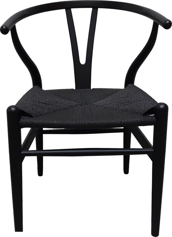 Wishbone stoel zwart zwarte zitting - H. Wegner - replica - essenhout -y - stoel | bol.com