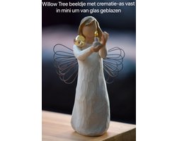 Urn gedenkbeeldje Angel of Hope met hand geblazen mini urn-Hand geblazen mini urn met crematie- as vast in glas verwerkt óf haarlokje met haartjes intact in mini urn verwerkt-Crematie- as \ haren verwerking van uw dierbare-Urn-Gedenken