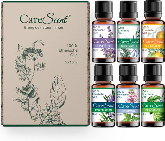 CareScent Etherische Olie Bundel 60 ml | Olieset voor Aromatherapie | Lavendel / Eucalyptus / Sinaasappel / Rozemarijn / Pepermunt / Bergamot | Essentiële Oliën voor Aromatherapie | Aroma Diffuser Olie Bundel (60 ml)