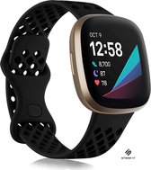 Siliconen Smartwatch bandje - Geschikt voor  Fitbit Sense / Sense 2 siliconen bandje met gaatjes - zwart - Maat: L - Strap-it Horlogeband / Polsband / Armband