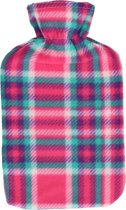 Water kruik met fleece hoes roze Schotse ruit print 1,7 liter - 35 x 18 cm - Warmwaterkruiken - Warmtekruik - Bedkruik